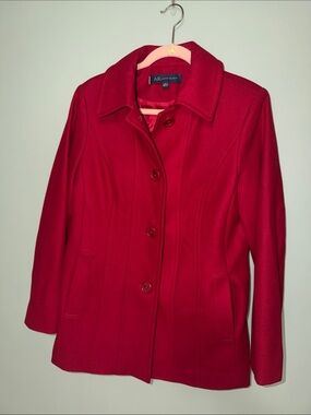 Anne Klein Red Wool Blend Button Front Peacoat